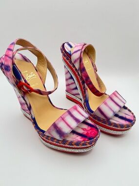 Christian Louboutin Cataclou Duplice Bambola Print Espadrille Wedges 37